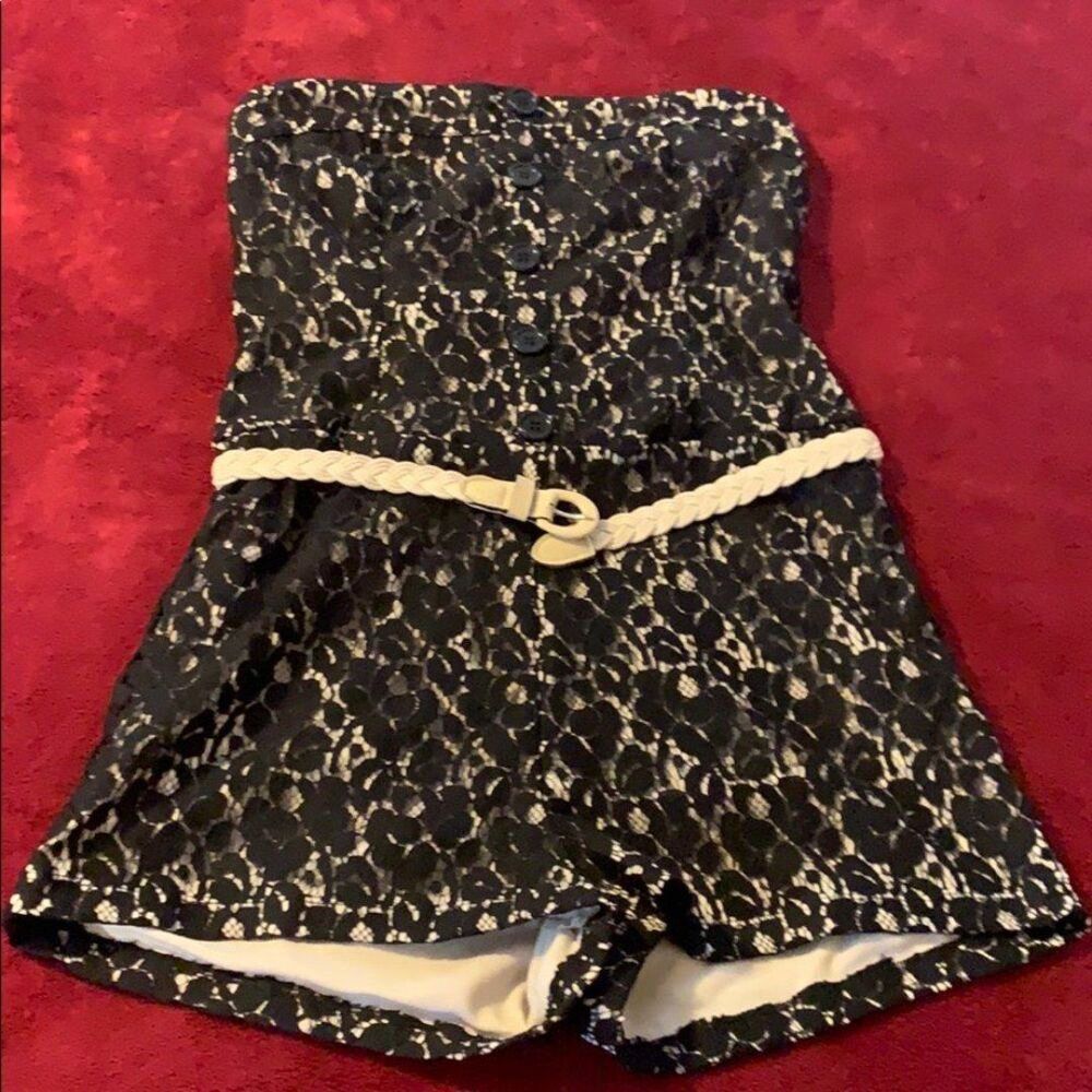 Delia’s Black Lace and Cream Romper with Belt Size S